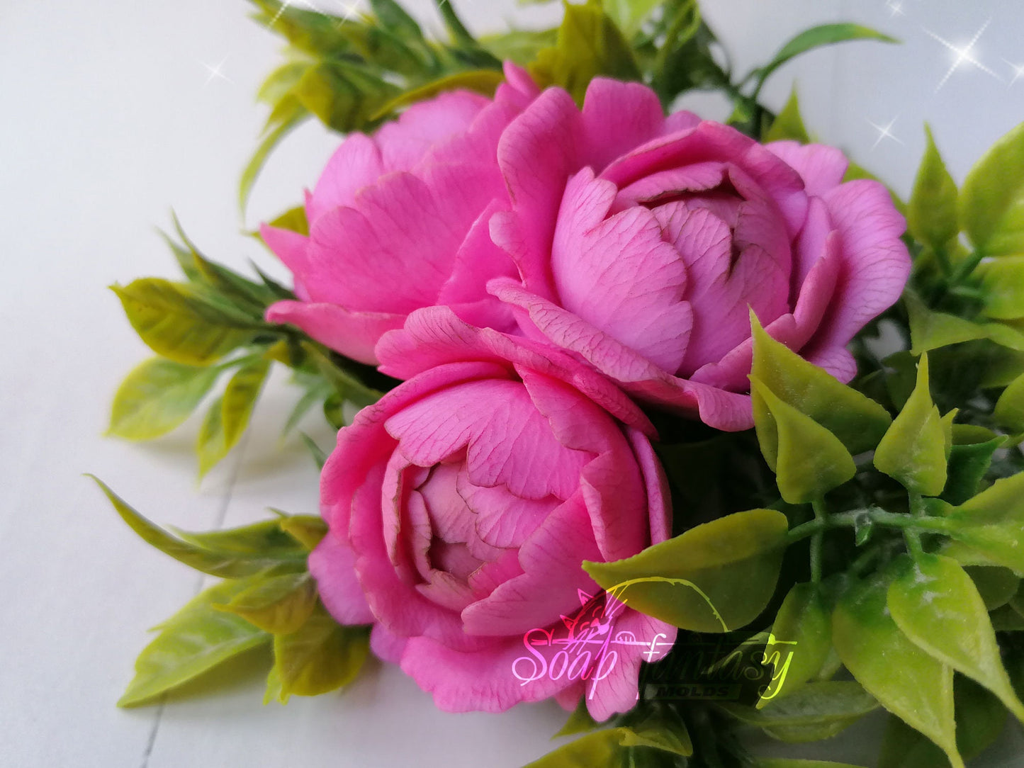BIG Peony triplet "Sweet Harmony" flower silicone mold (mould) for soap making and candle making
