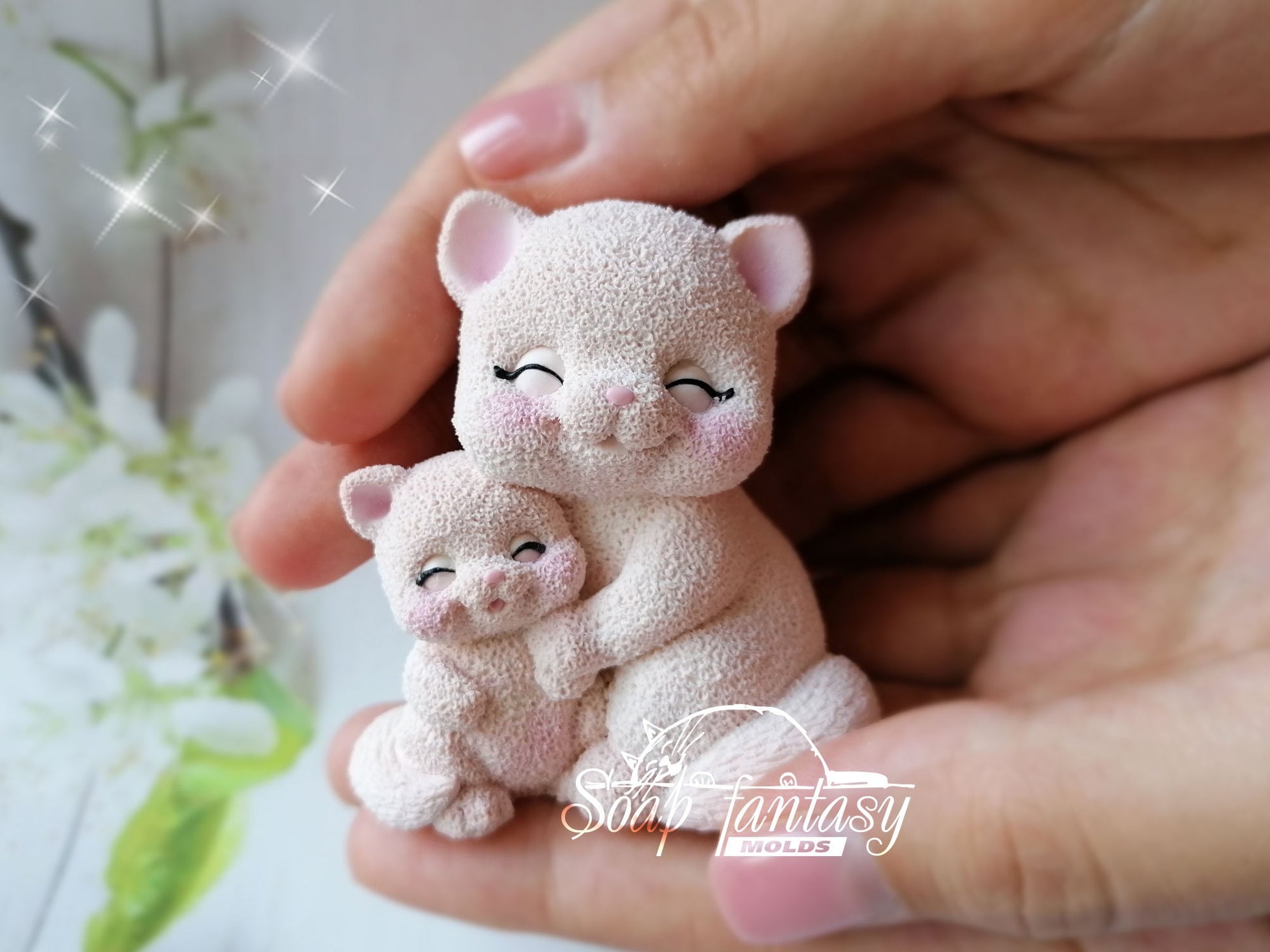 Mom Cat Loves Her Baby Kitten silicone mold (mould) for soap making and candle making.