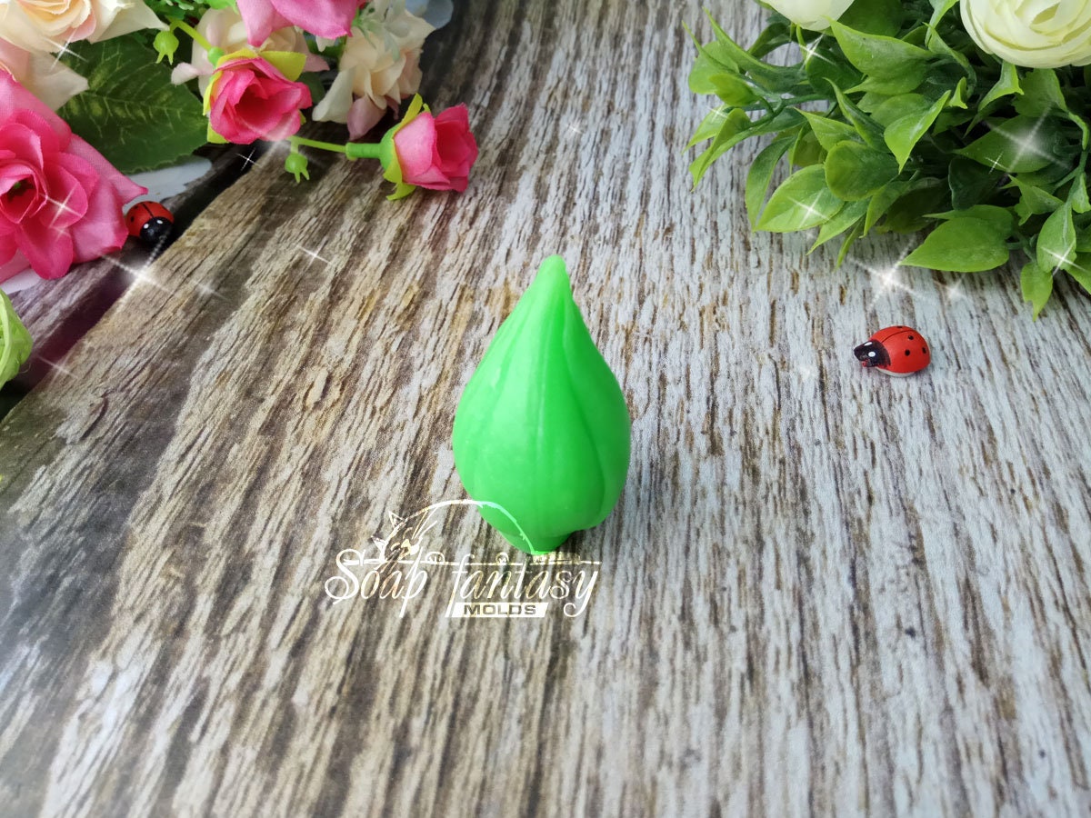 Closed green rosebud silicone mold for soap making