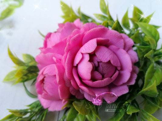 BIG Peony triplet "Sweet Harmony" flower silicone mold (mould) for soap making and candle making