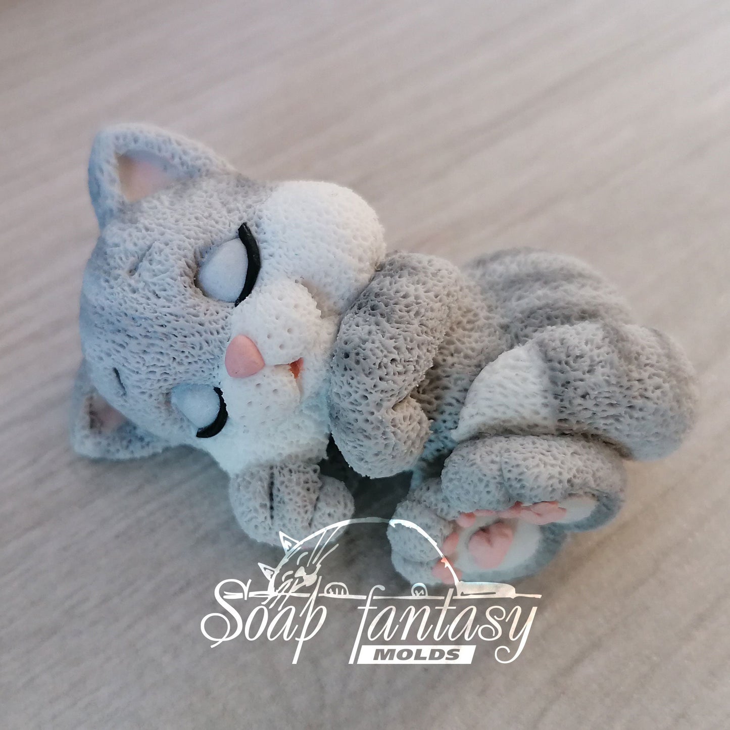 Sleeping little kitten purr-purr silicone mold for soap making