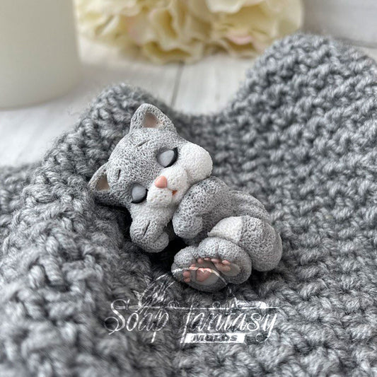 Sleeping little kitten purr-purr Silicone Soap Mold - for soap making, Craft & Hobby