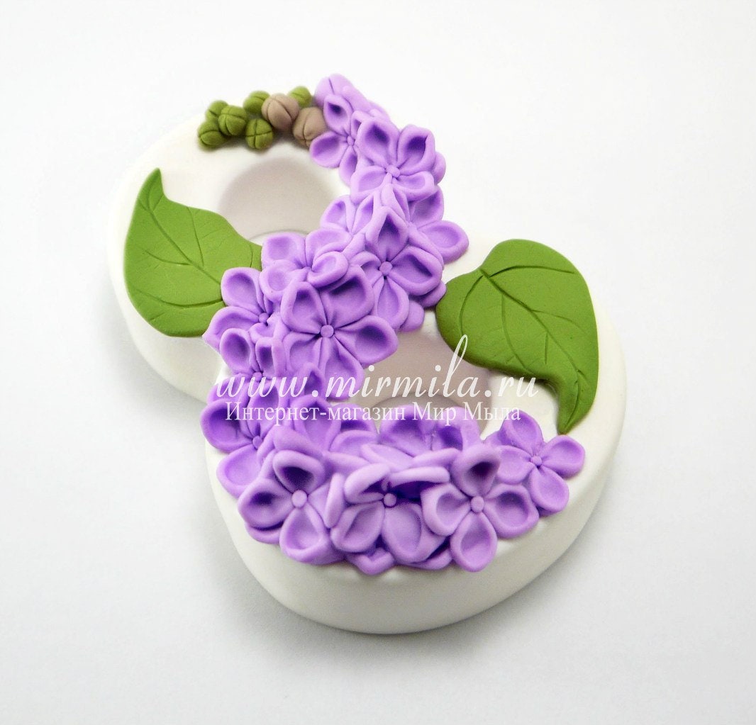 8 with lilac flowers silicone mold (mould) for soap making and candle making