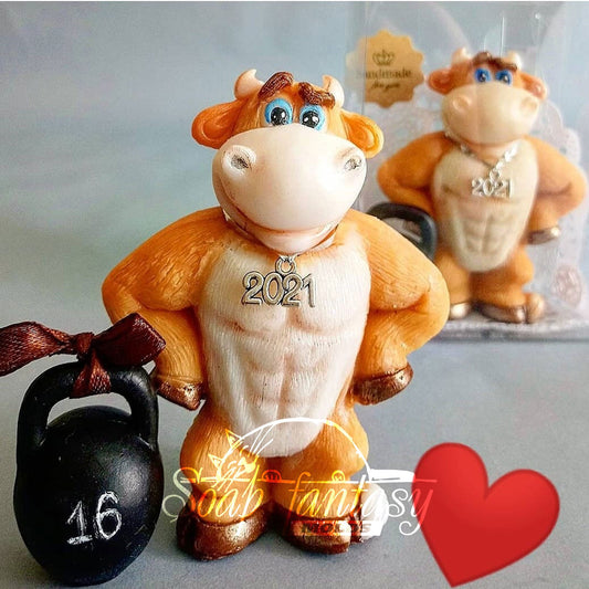 Bull bodybuilder with kettlebell silicone mold (mould) for soap making and candle making