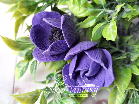 Blue роpрy anemone buds silicone mold (mould) for soap making and candle making