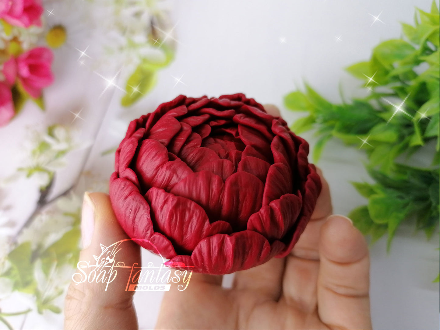 Peony "Bordeaux" flower silicone mold for soap making