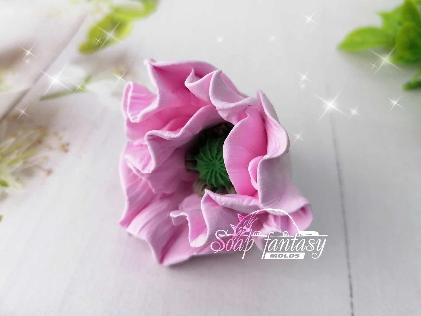 Pink poppy flowers silicone mold for soap making
