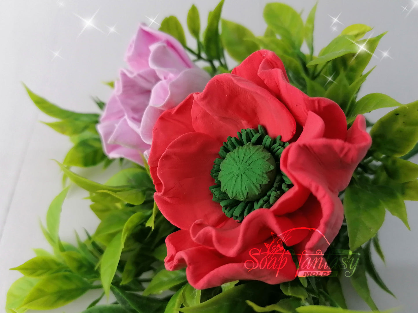 Pink poppy flowers silicone mold for soap making