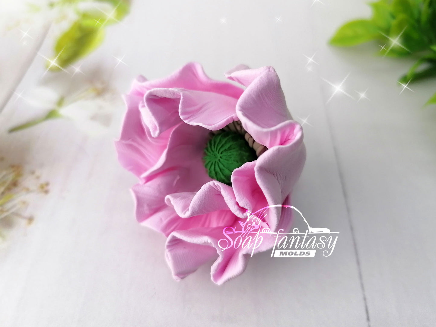 Pink poppy flowers silicone mold for soap making