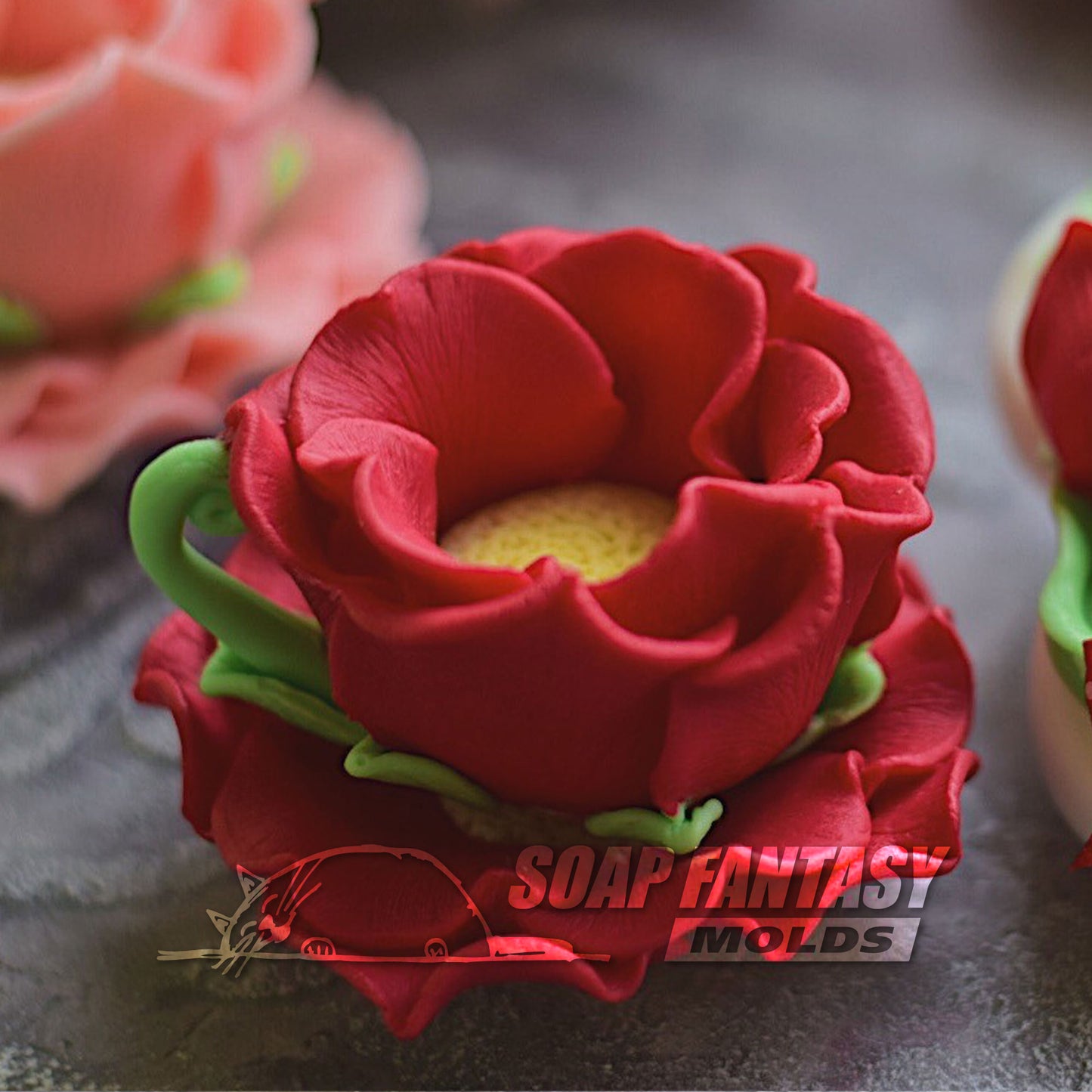 Rose cup and saucer silicone mold for soap making