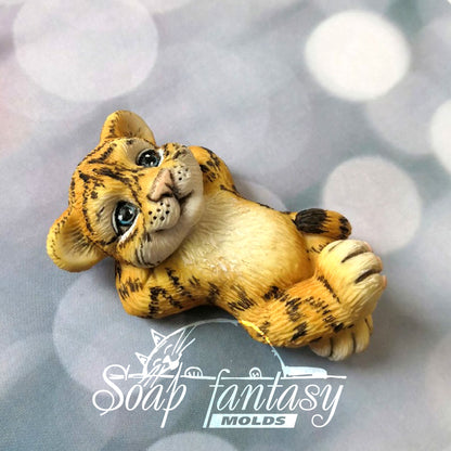 So cute resting tiger baby cub silicone mold for soap making