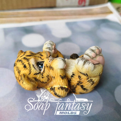 So cute tiger baby cub lying on its back silicone mold for soap making