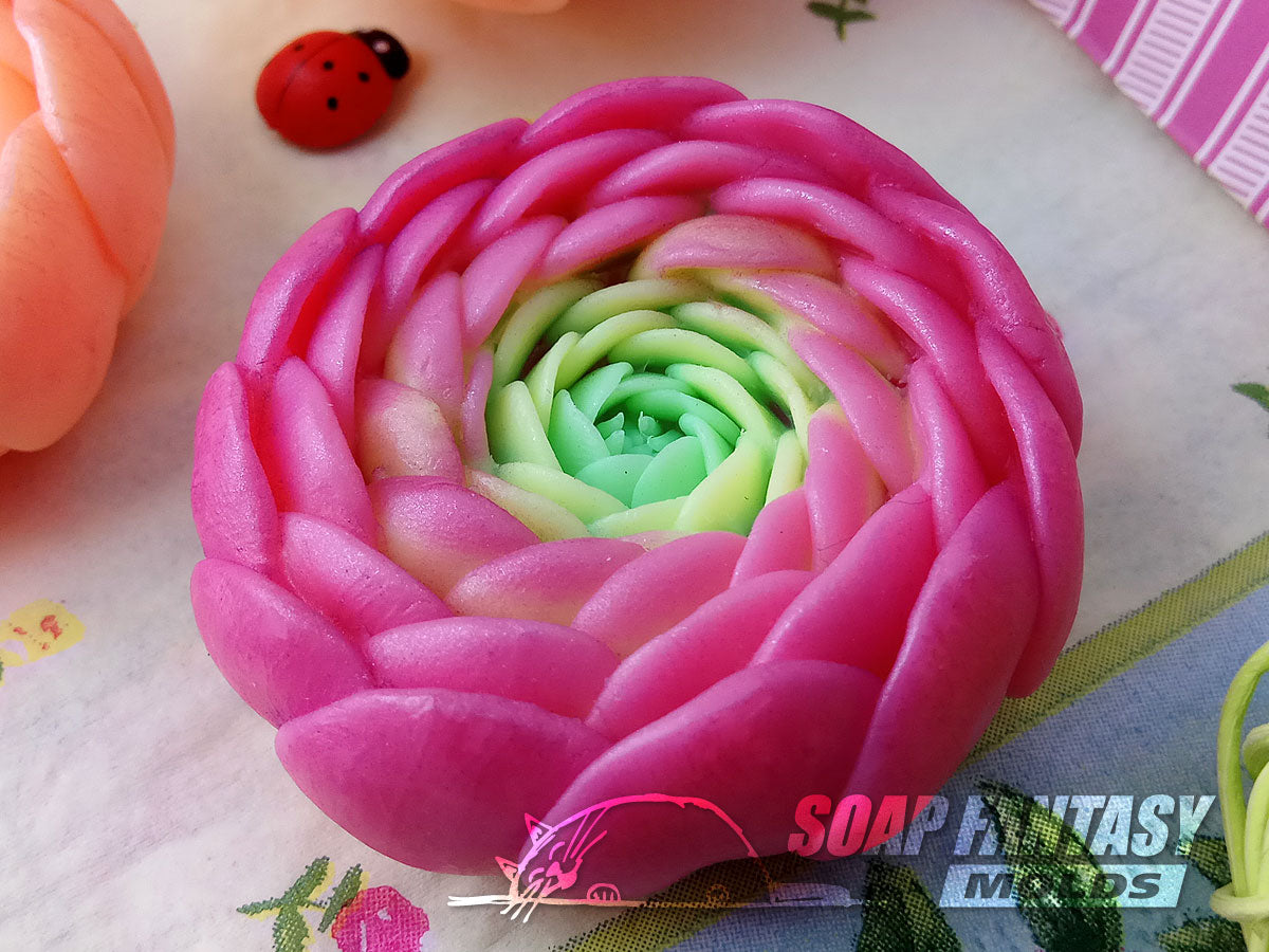 Ranunculus bud flower silicone mold for soap making