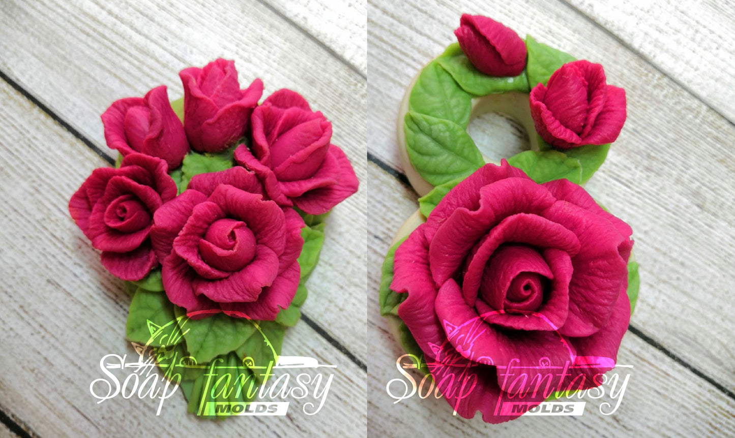 8 with roses & bouquet silicone mold for soap making