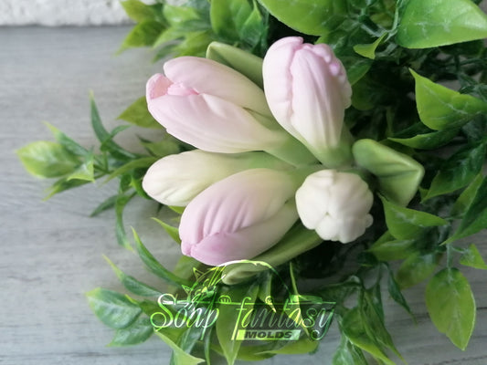 Alstroemeria lily 5 buds with leaves silicone mold (mould) for soap making and candle making