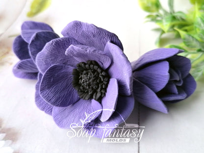 Blue роpрy anemone buds silicone mold for soap making