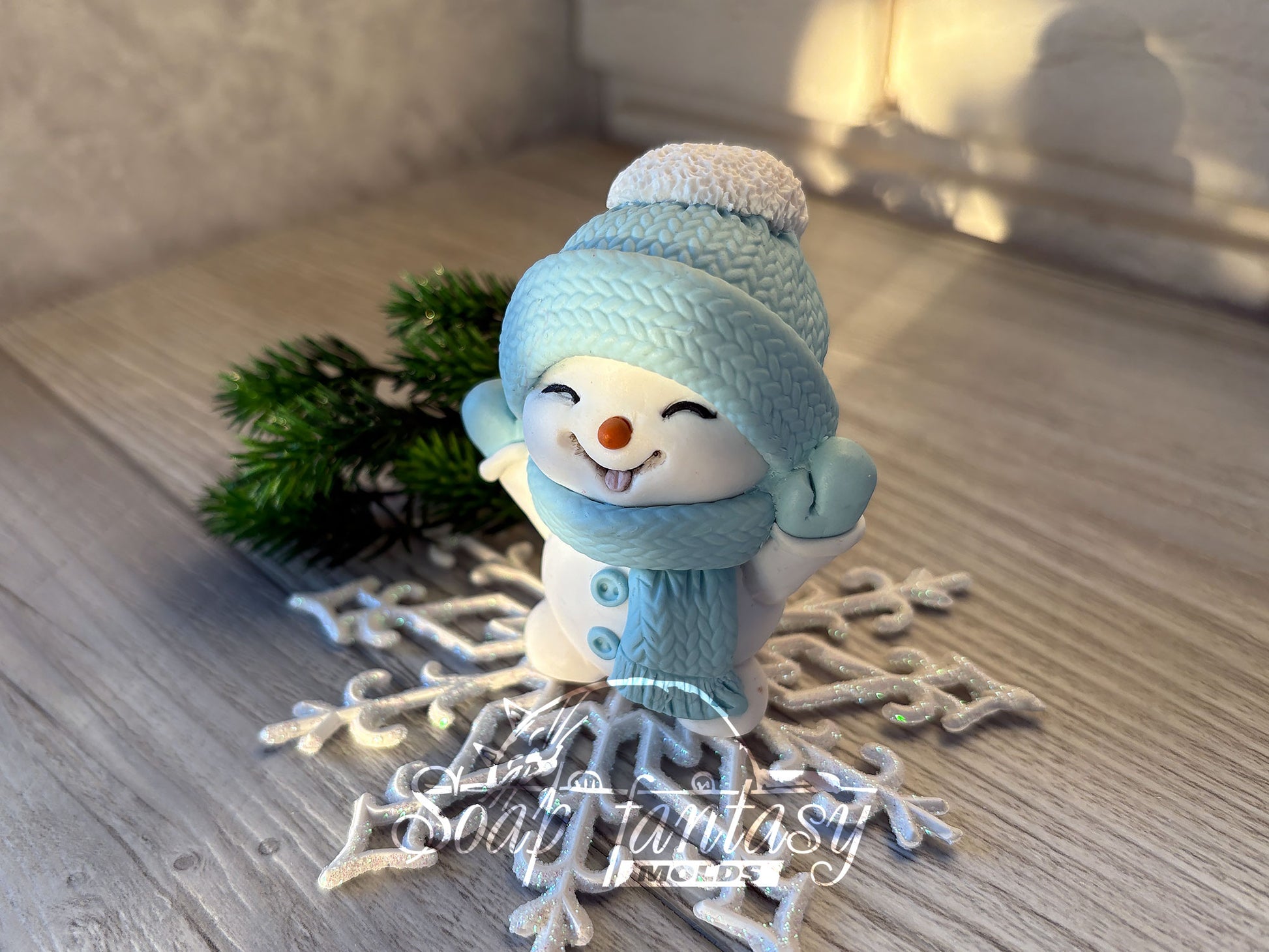 Cheerful Snowman Custom Silicone Mold. Realistic 3D Soap Molds for soap making, Candle Molds for candle making and Resin Molds for Resin Art.