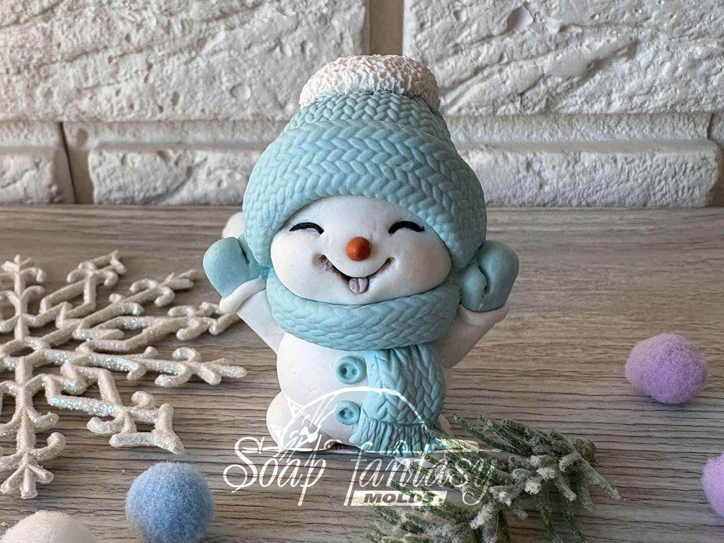 Cheerful Snowman Custom Silicone Mold. Realistic 3D Soap Molds for soap making, Candle Molds for candle making and Resin Molds for Resin Art.