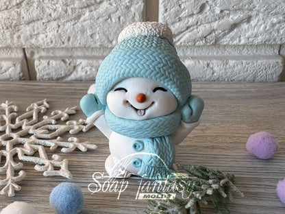 Cheerful Snowman Custom Silicone Mold. Realistic 3D Soap Molds for soap making, Candle Molds for candle making and Resin Molds for Resin Art.