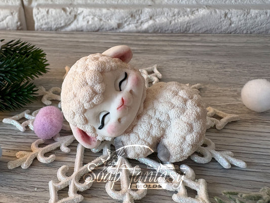 Cute Sleeping Lamb sheep Custom Silicone Mold. Realistic 3D animal Soap Molds for soap making, Candle Molds for candle making and Resin Molds for Resin Art.