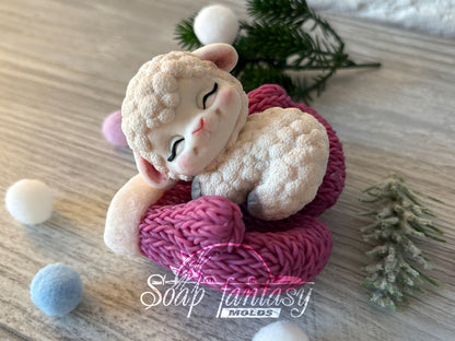 Cute Sleeping Lamb sheep Custom Silicone Mold. Realistic 3D animal Soap Molds for soap making, Candle Molds for candle making and Resin Molds for Resin Art.