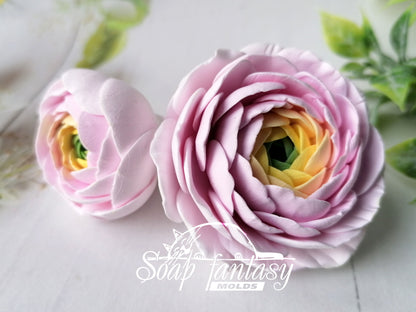 Ranunculus bud "Pink princess" flower silicone mold for soap making
