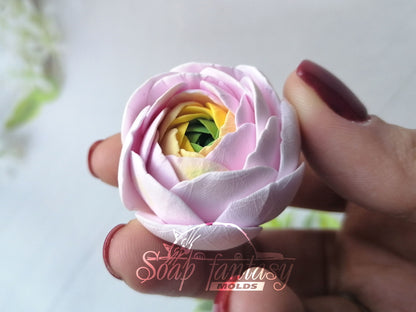 Ranunculus bud "Pink princess" flower silicone mold for soap making