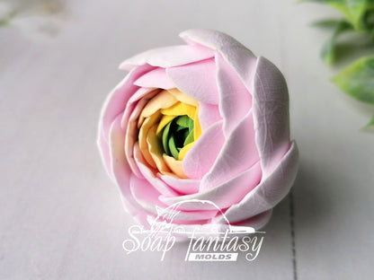 Ranunculus bud "Pink princess" flower silicone mold for soap making