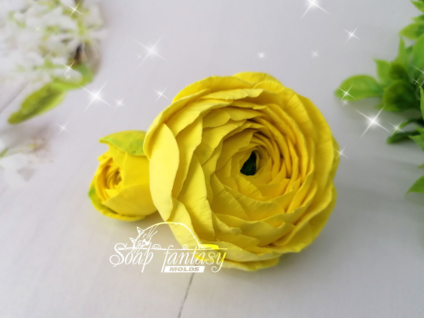 Ranunculus bud "Yellow princess" flower silicone mold for soap making