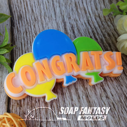 Congratulations with a balloons silicone mold for soap making