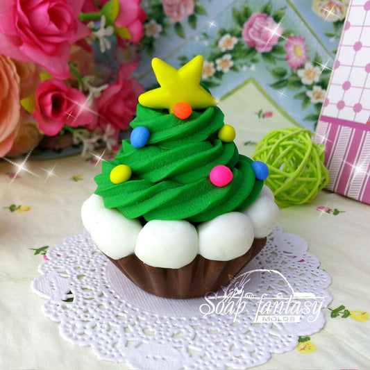 Cupcake Christmas tree silicone mold for soap making