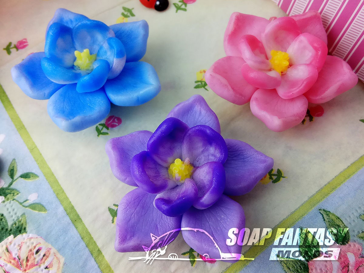 Aquilegia flower silicone mold (mould) for soap making and candle making