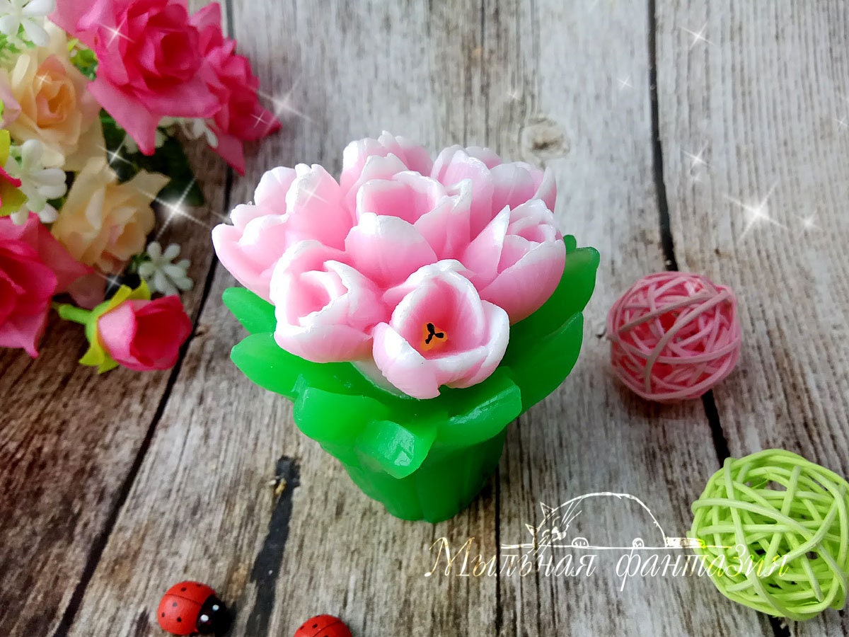 Bouquet of 7 Tulips flower silicone mold for soap making