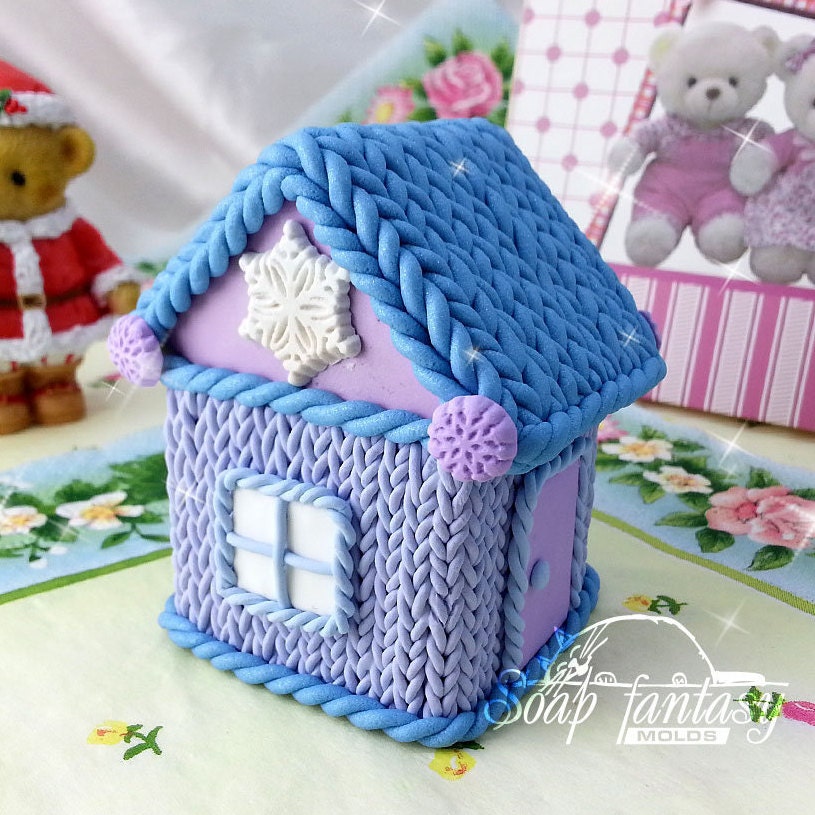 Christmas knitted house silicone mold for soap making