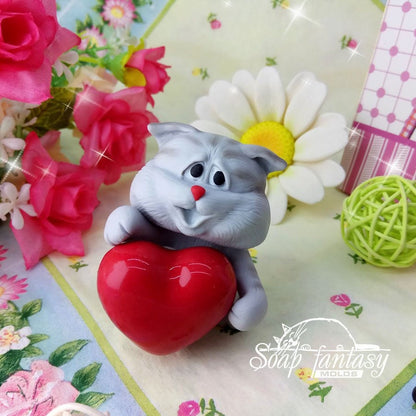 Cat in love silicone mold for soap making