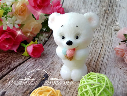 Teddy bear with an ice cream silicone mold for soap making