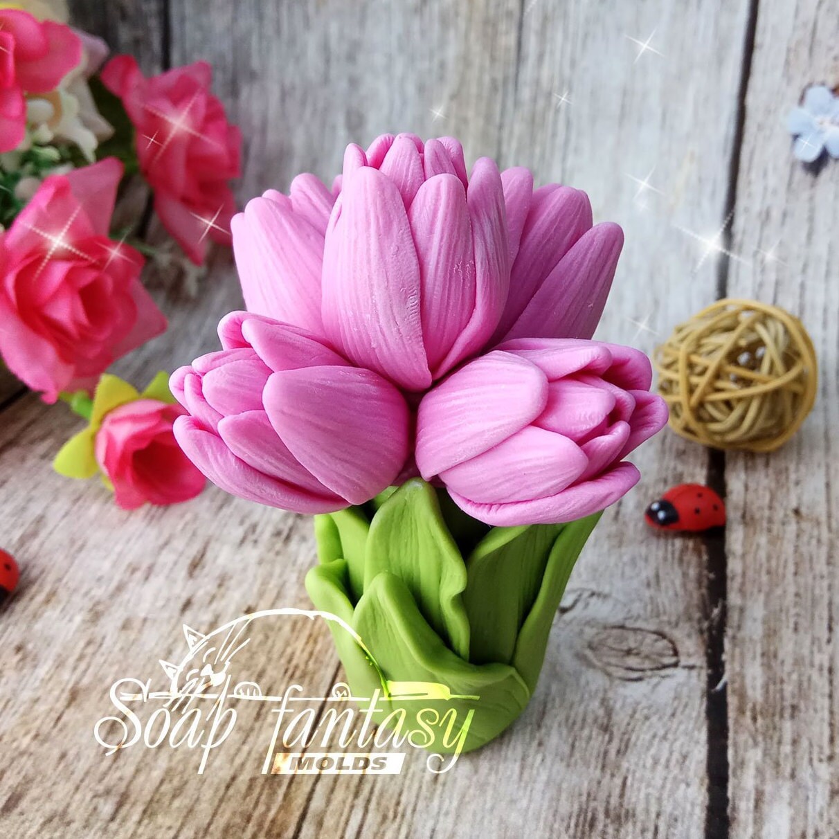 Bouquet of 5 Tulips flower silicone mold for soap making