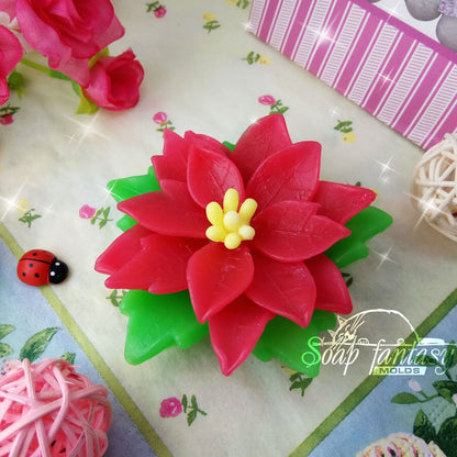 Poinsettia with leaves silicone mold for soap making