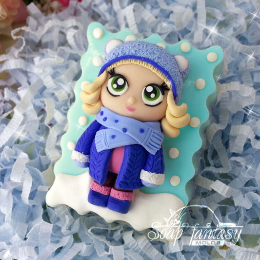 Snowy girl silicone mold for soap making