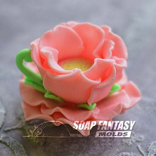 Rose cup and saucer silicone mold for soap making