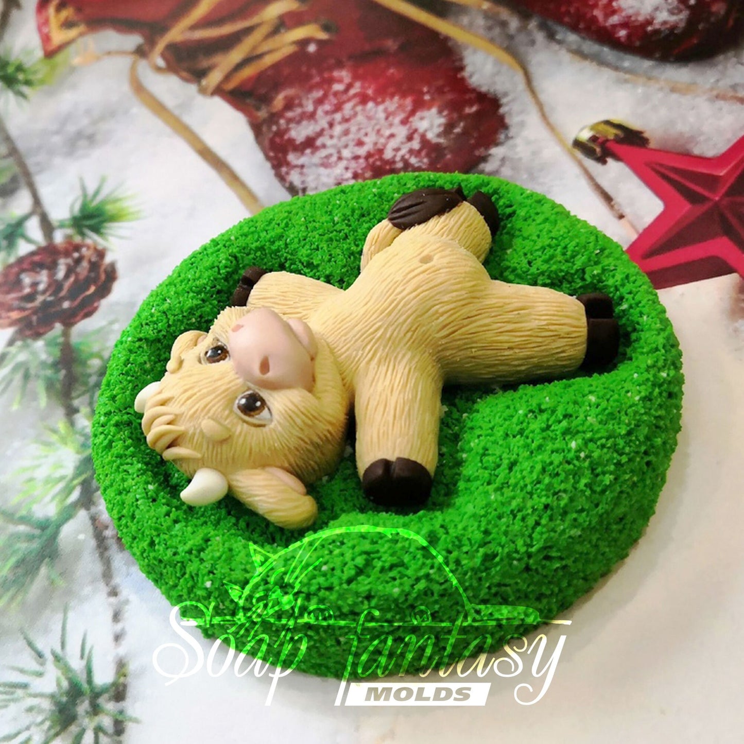 MooMoo baby bull on the grass silicone mold for soap making