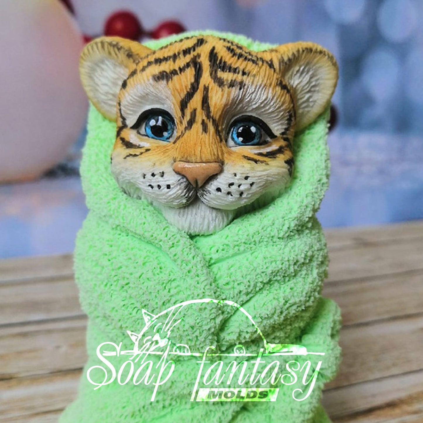 Tiger Cub in a towel silicone mold for soap making