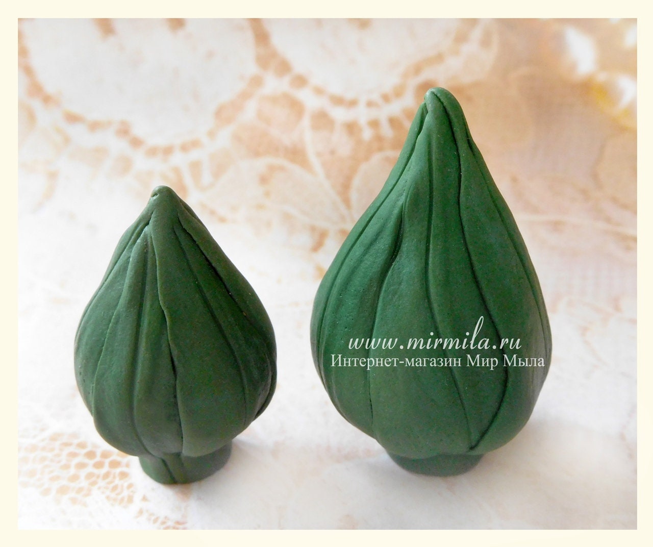 Closed green rosebud silicone mold for soap making