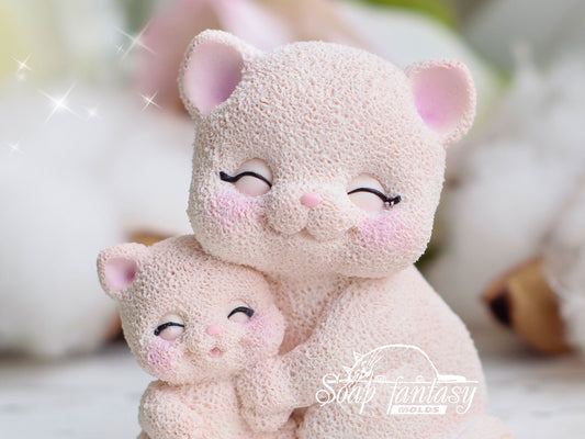 Mom Cat Loves Her Baby Kitten silicone mold (mould) for soap making and candle making.