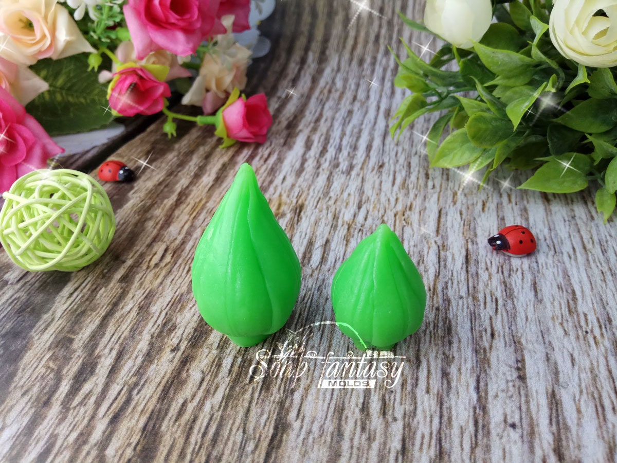 Closed green rosebud silicone mold for soap making