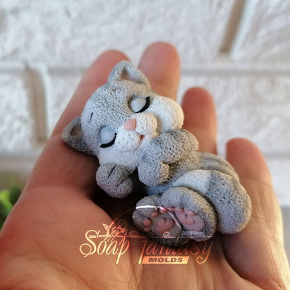 Sleeping kitten purr-purr silicone mold for soap making