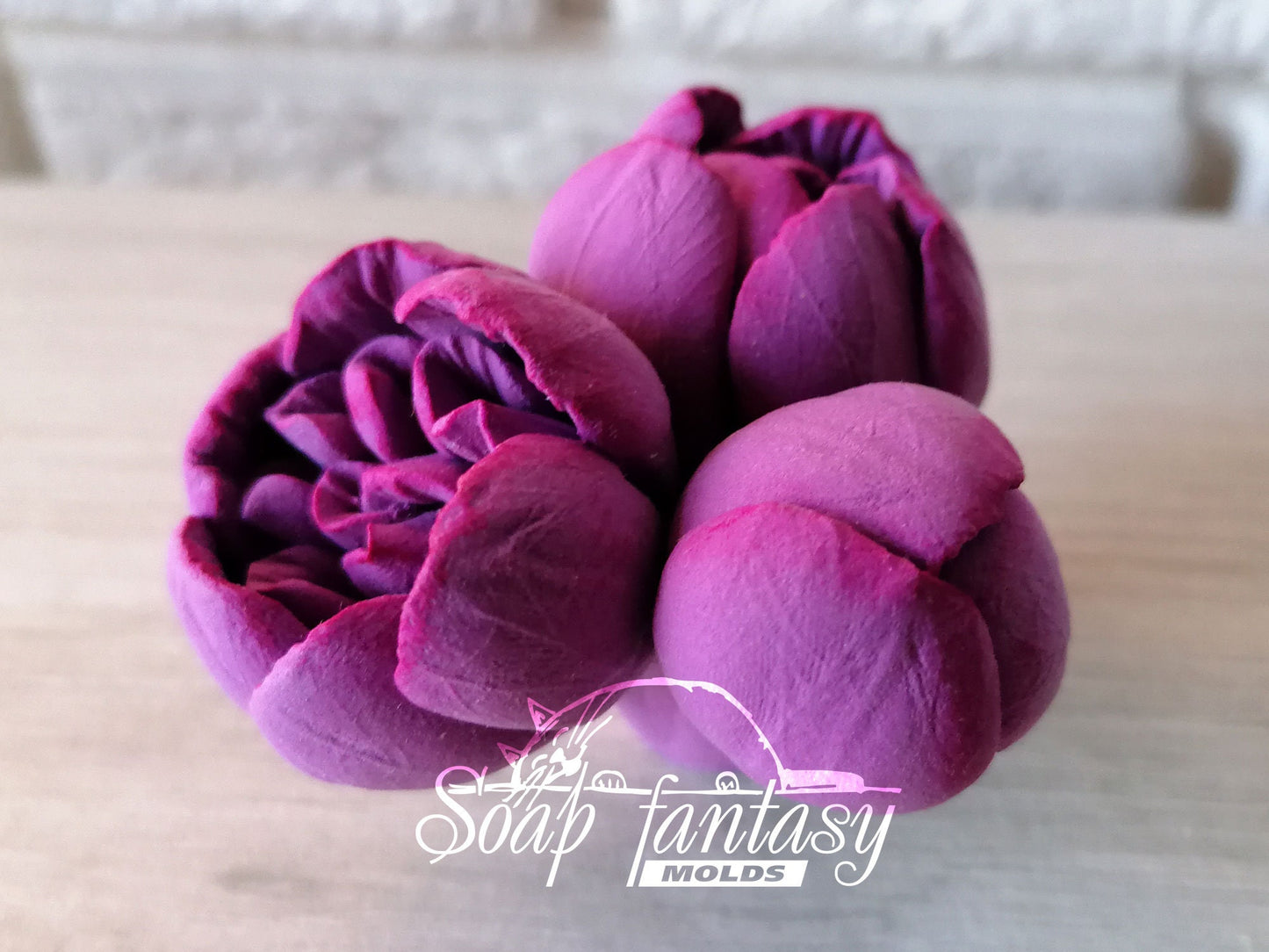 Luxurious peony triplet silicone mold for soap making