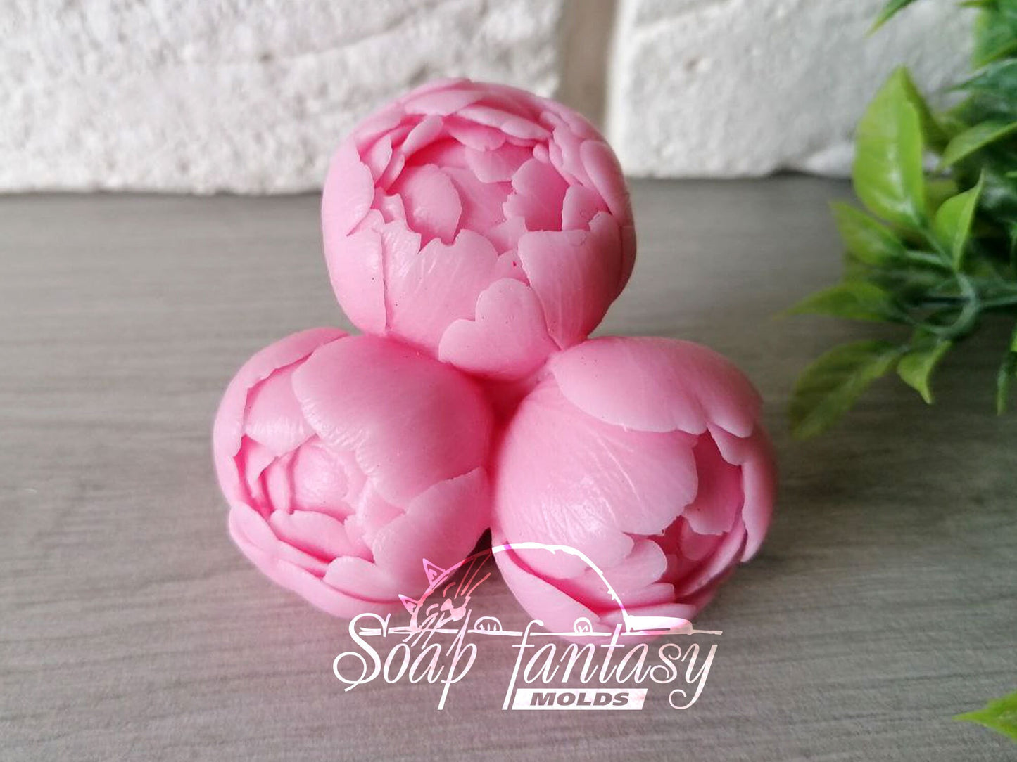 Peony buds triplet "Sweet Harmony" silicone mold for soap making
